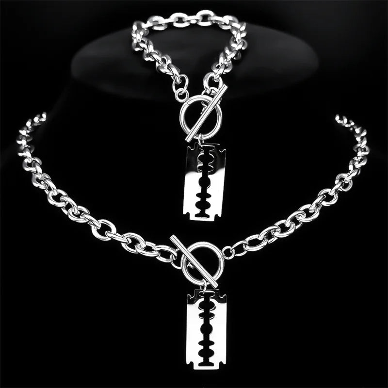 Razor Blade Necklace & Bracelet Set