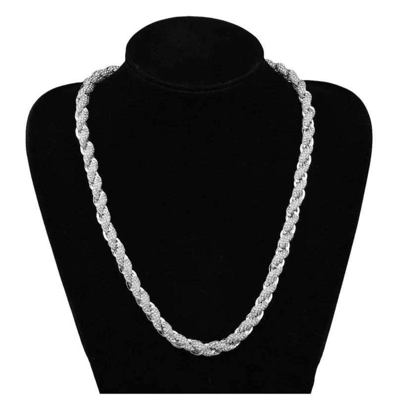 Diamond-Cut Twist Chain Necklace — 10mm Hip-Hop Gold & Silver