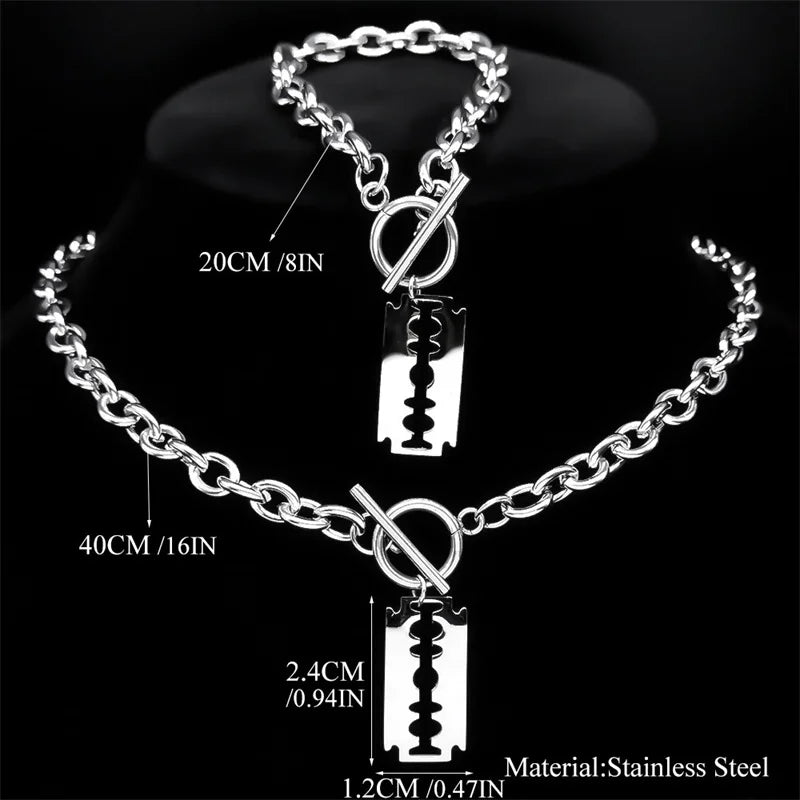 Razor Blade Necklace & Bracelet Set