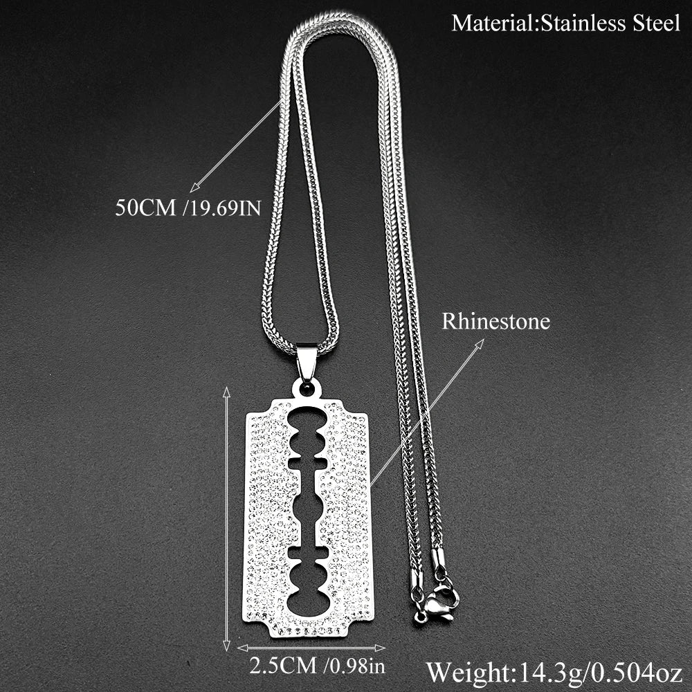 Rhinestone Razor Blade Pendant Necklace