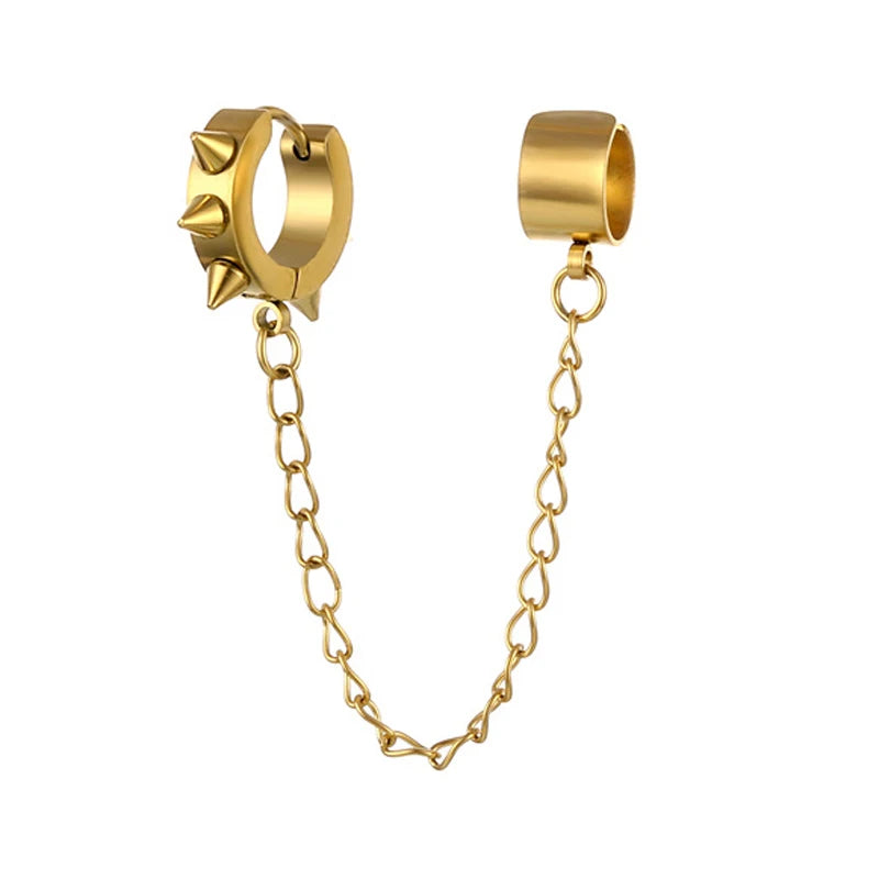 Rivet Spike Chain Huggie Hoop Earring