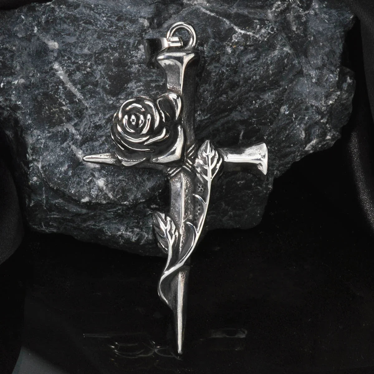 Gothic Cross with Rose Pendant
