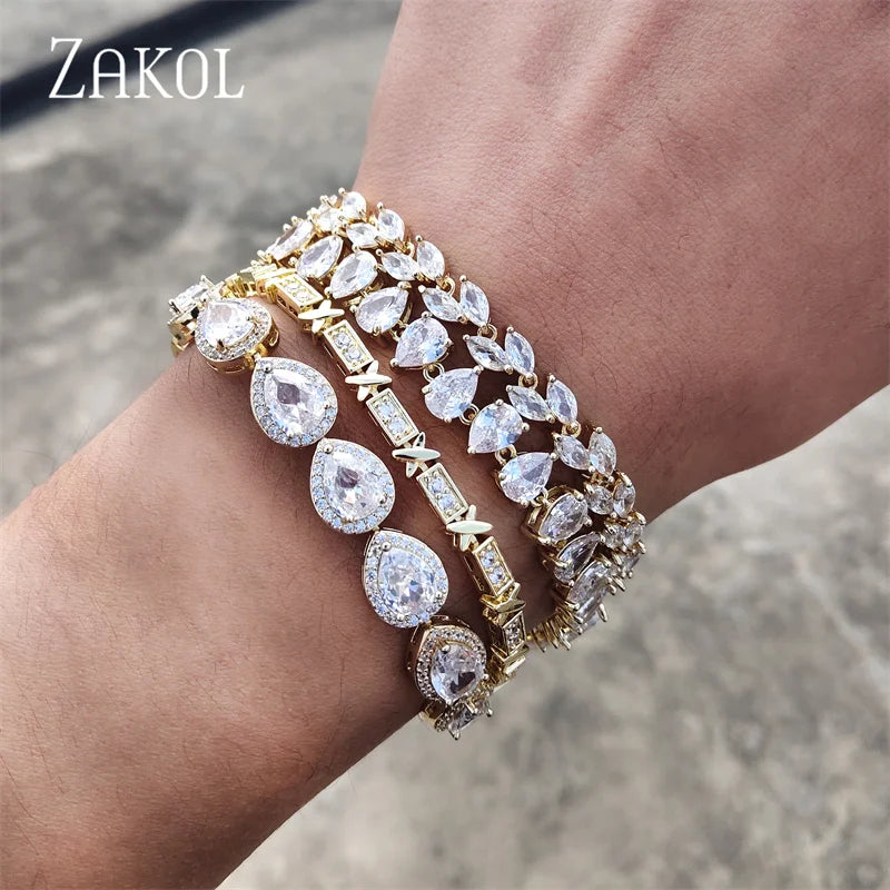 White Leaf Cubic Zirconia Cuff Bracelet