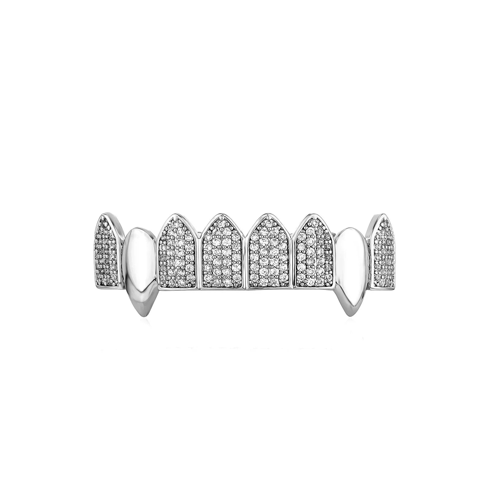 CZ Zircon Glossy Grillz — 6x Gold Plated Hip-Hop Fangs