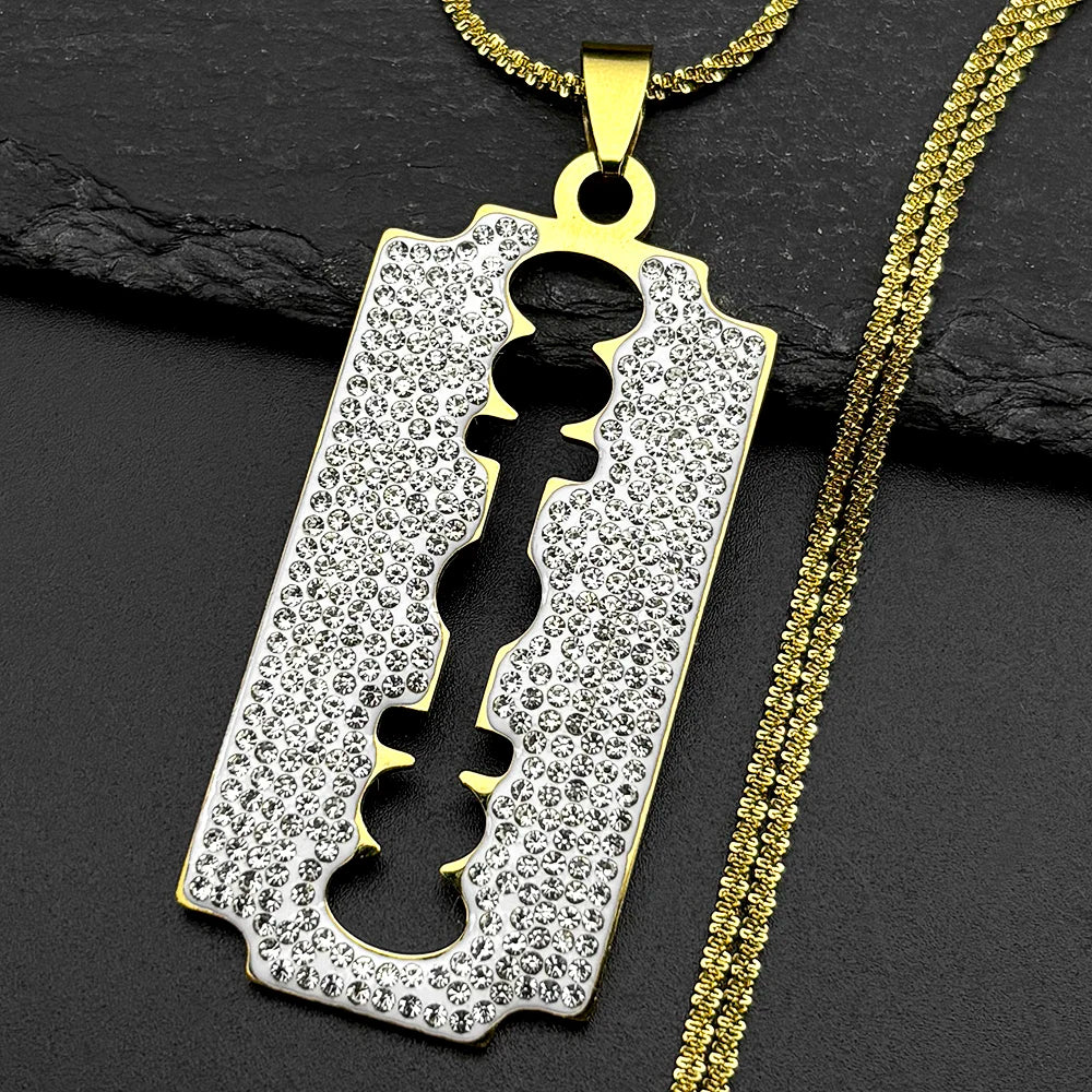 Rhinestone Razor Blade Pendant Necklace