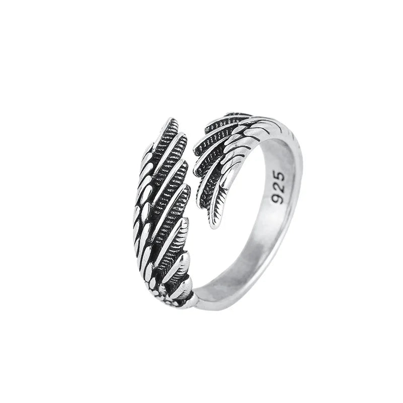 925 Sterling Silver Angel Wing Feather Ring