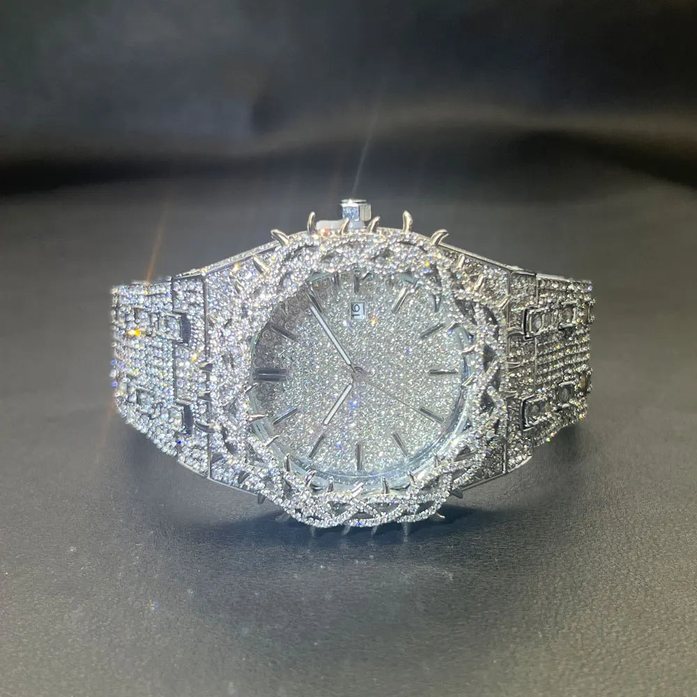 Iced Crown Quartz Watch — Black & Silver