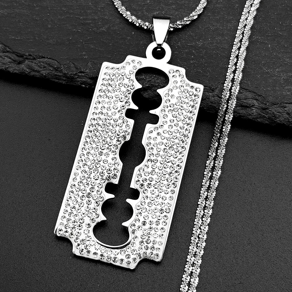 Rhinestone Razor Blade Pendant Necklace