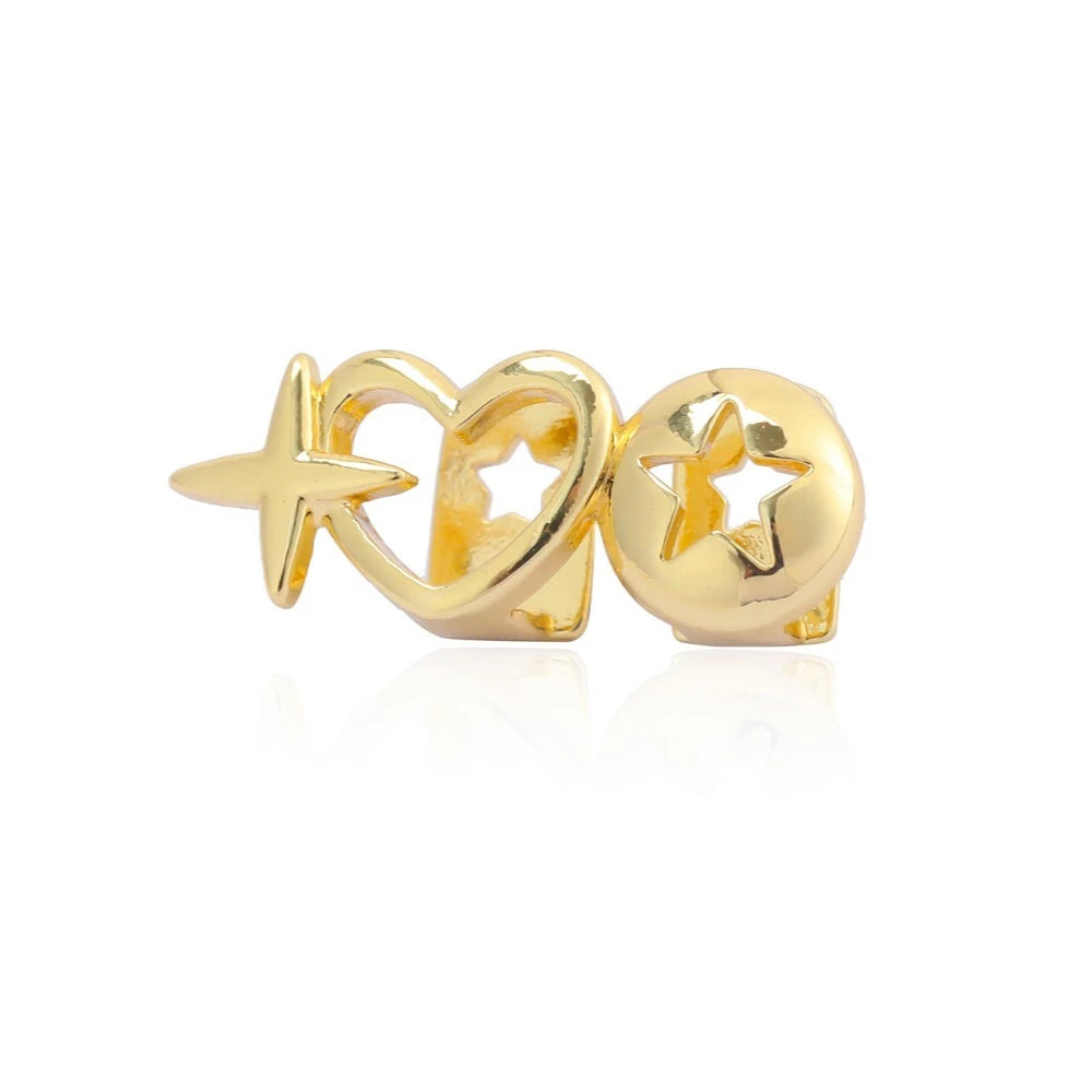 Double Heart & Stars Dental Grillz — Hip-Hop Stainless Steel