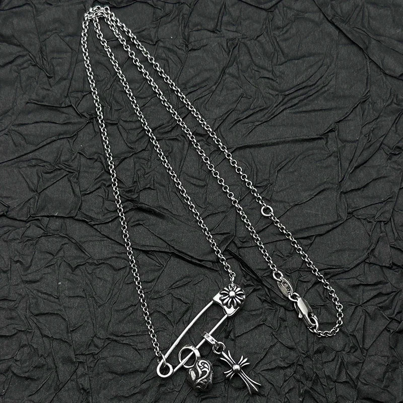 Heart Cross Pin Pendant Necklace