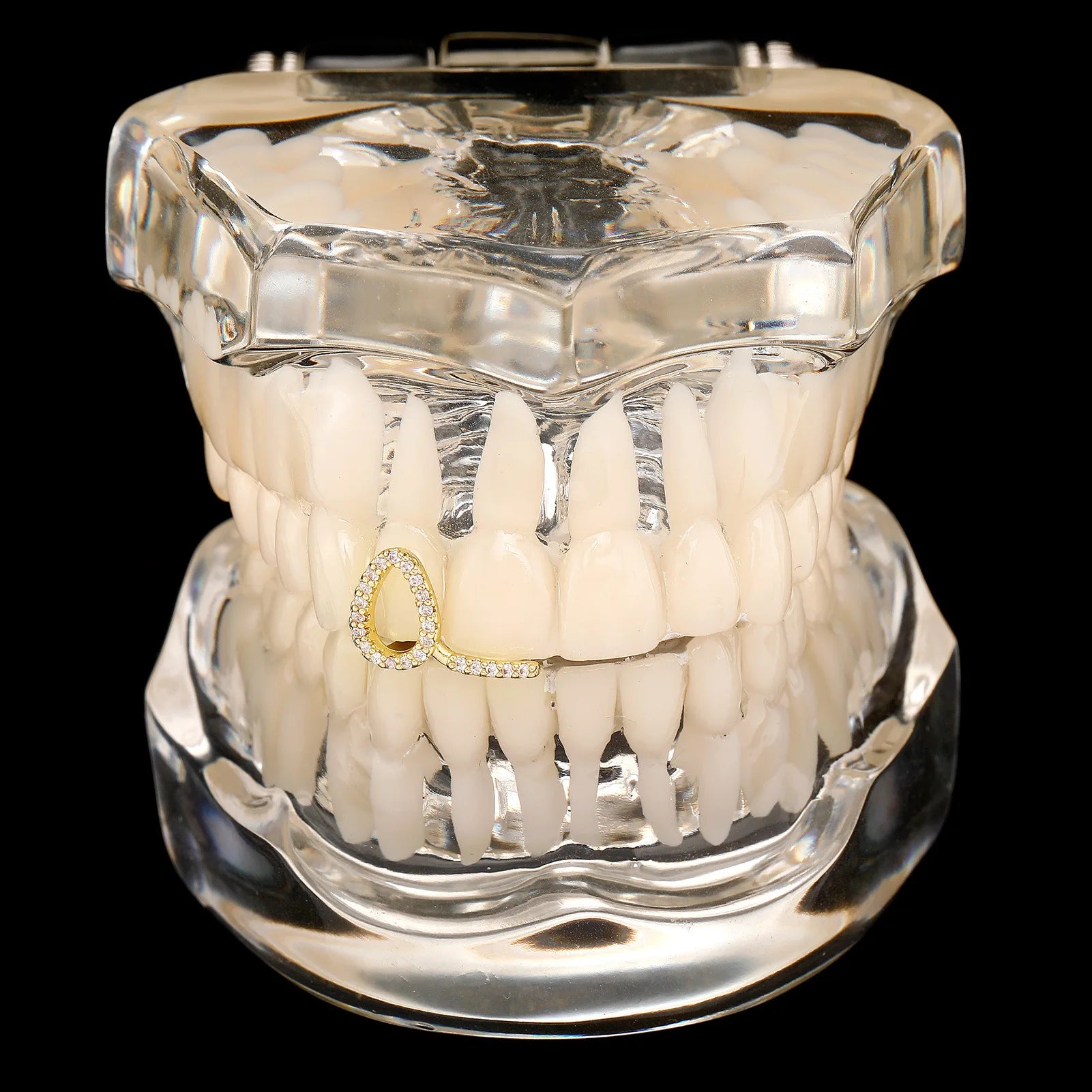 Flame Bar Zircon Grillz — 14K Gold Plated Hip-Hop Tooth Cap