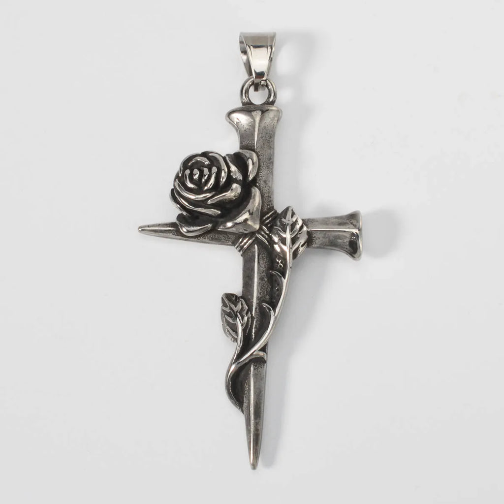 Gothic Cross with Rose Pendant