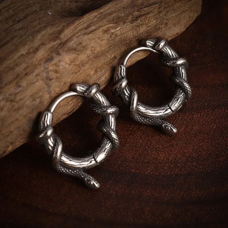 Coiled Serpent Hoop Earrings — Vintage Silver