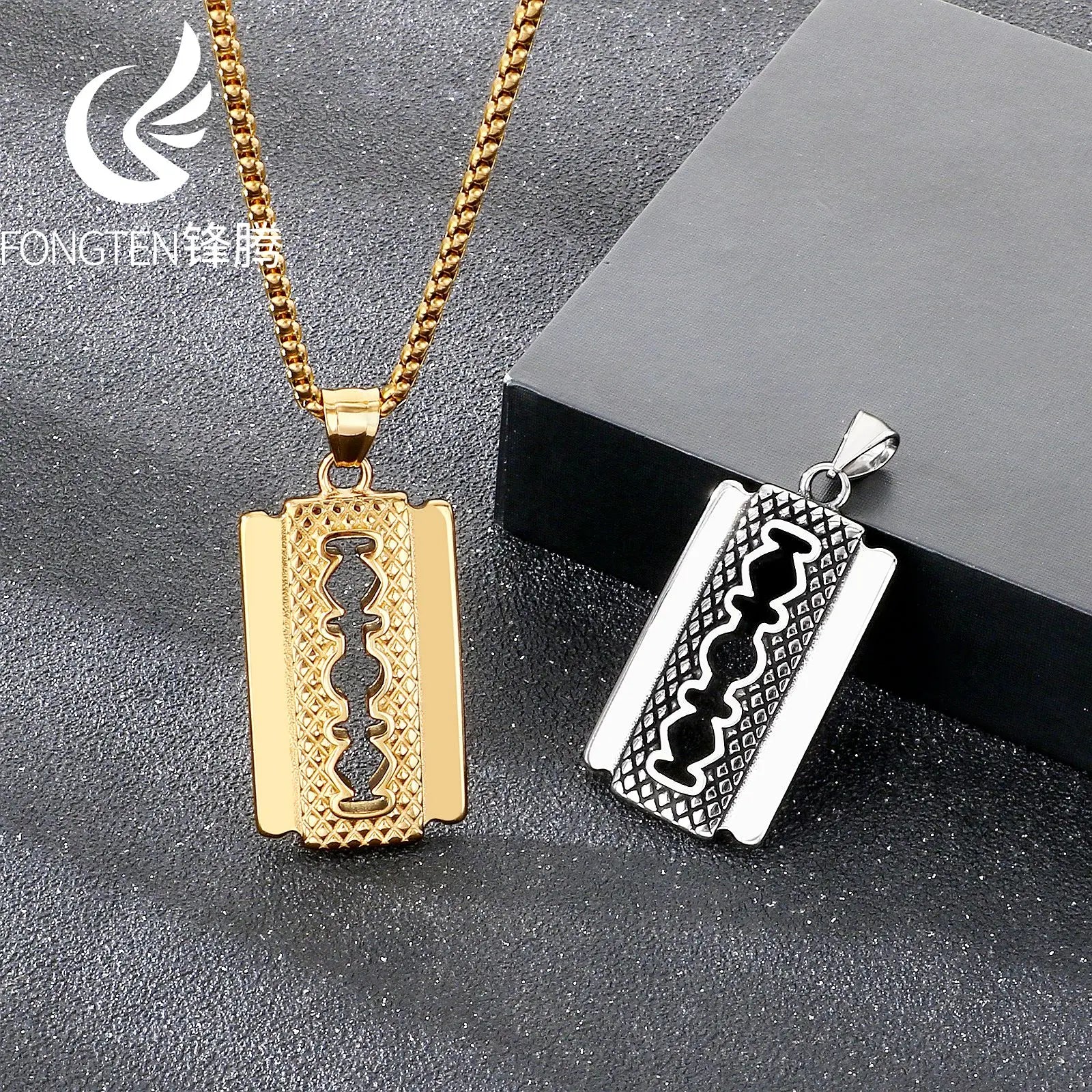 Double-Sided Razor Blade Pendant Necklace