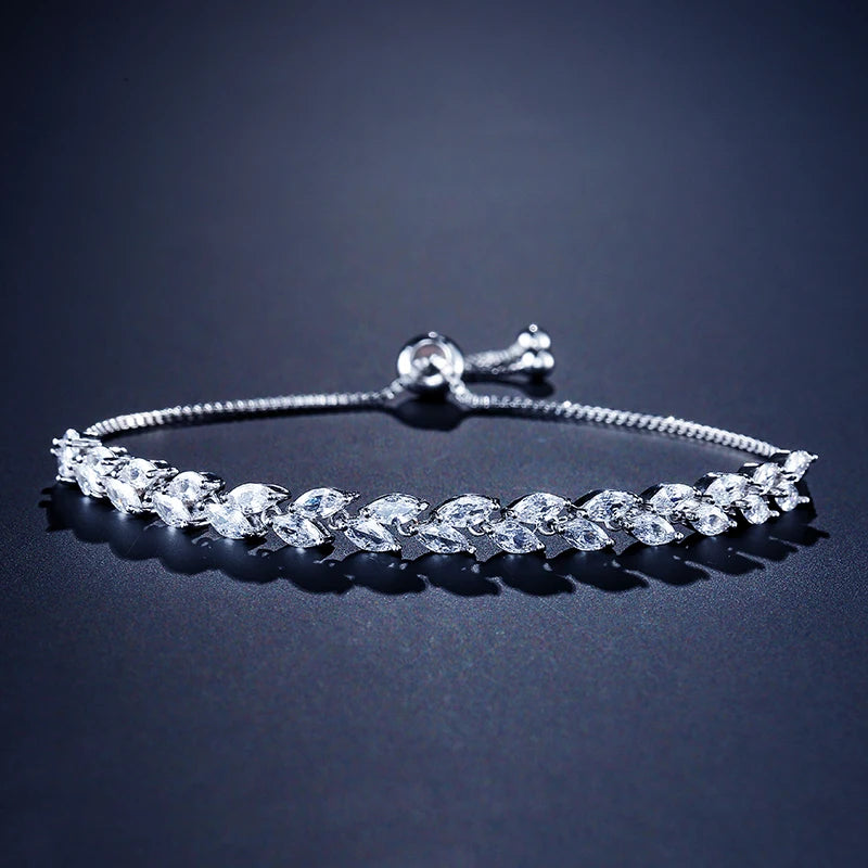 White Leaf Cubic Zirconia Cuff Bracelet