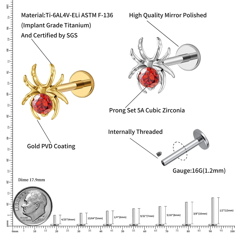 CZ Spider Flatback Cartilage Stud