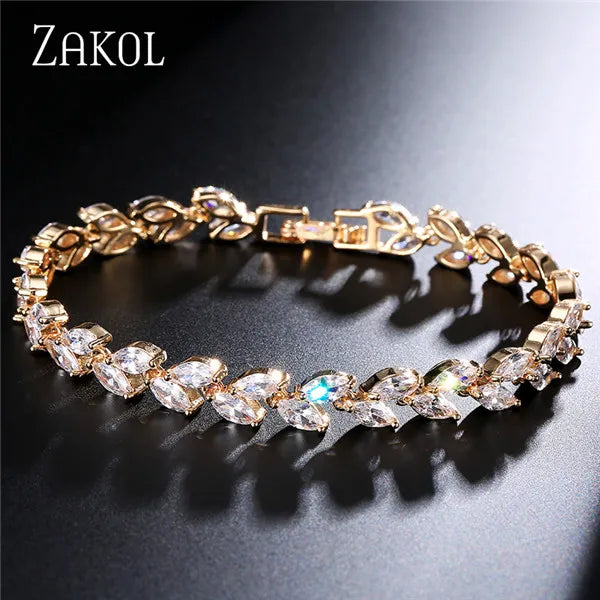 White Leaf Cubic Zirconia Cuff Bracelet