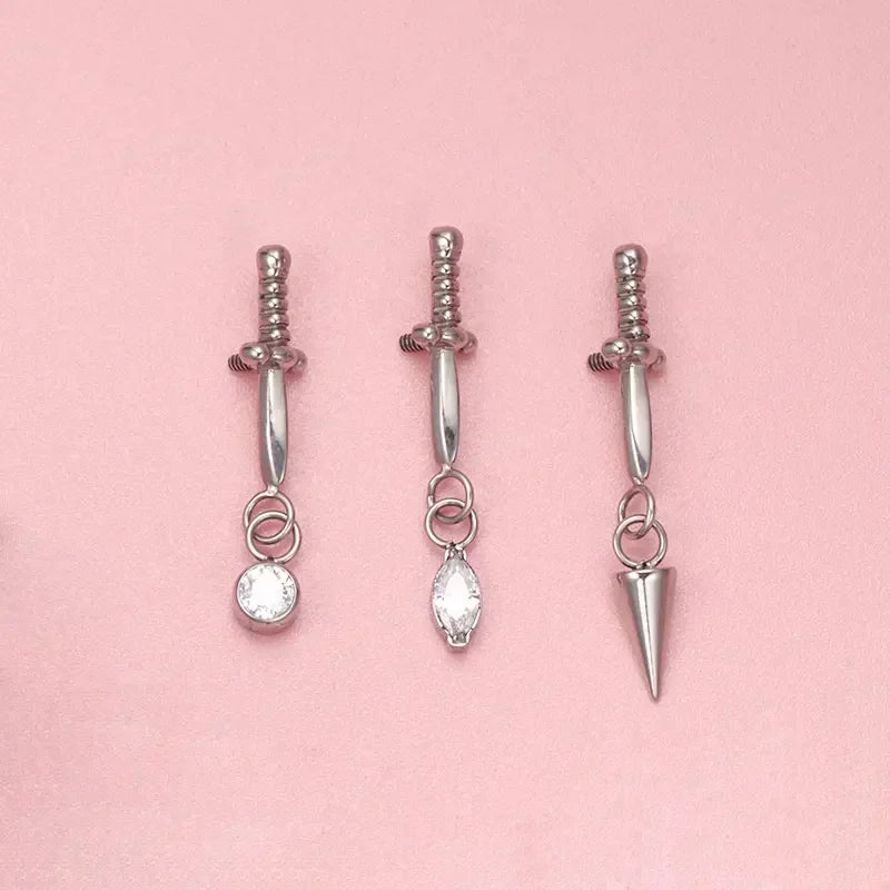 Titanium Gothic Marquise Sword Labret Stud