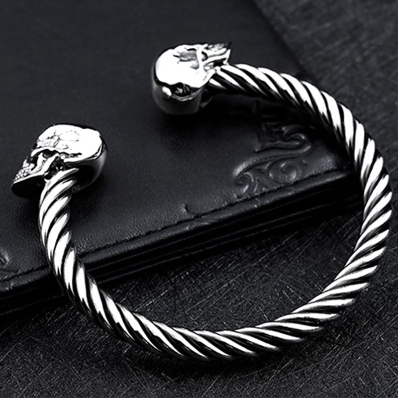 Double Skull Bangle Bracelet