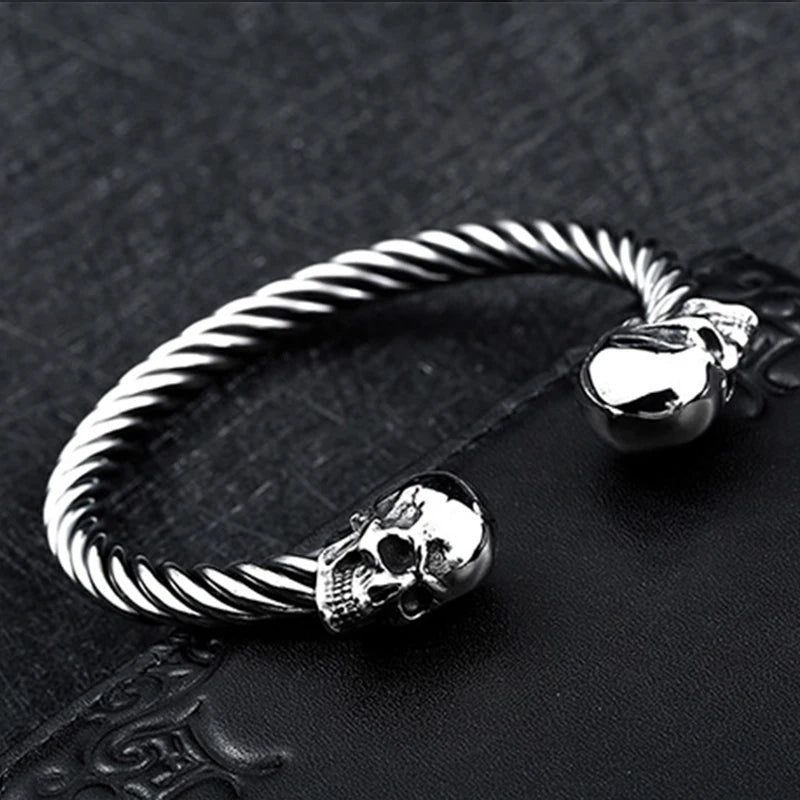 Double Skull Bangle Bracelet
