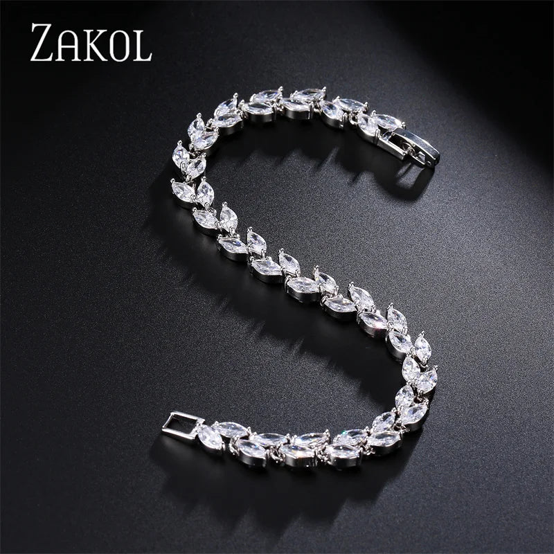 White Leaf Cubic Zirconia Cuff Bracelet
