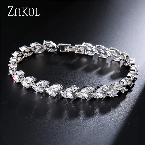 White Leaf Cubic Zirconia Cuff Bracelet
