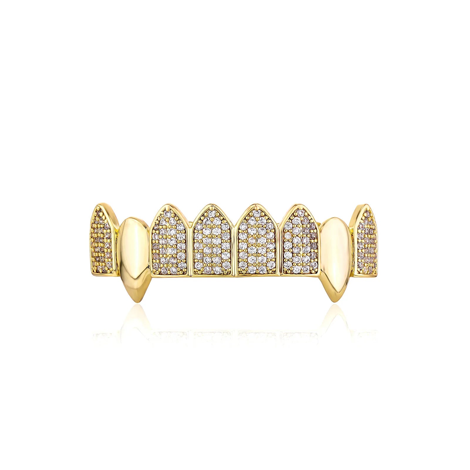 CZ Zircon Glossy Grillz — 6x Gold Plated Hip-Hop Fangs
