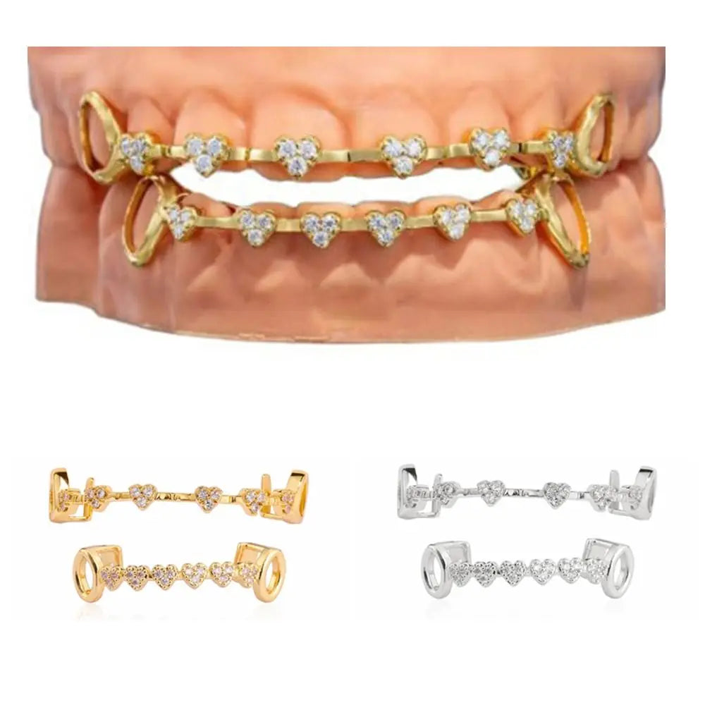 Rhinestone Zircon Charm Grillz — Vacuum Plated Gold & Silver