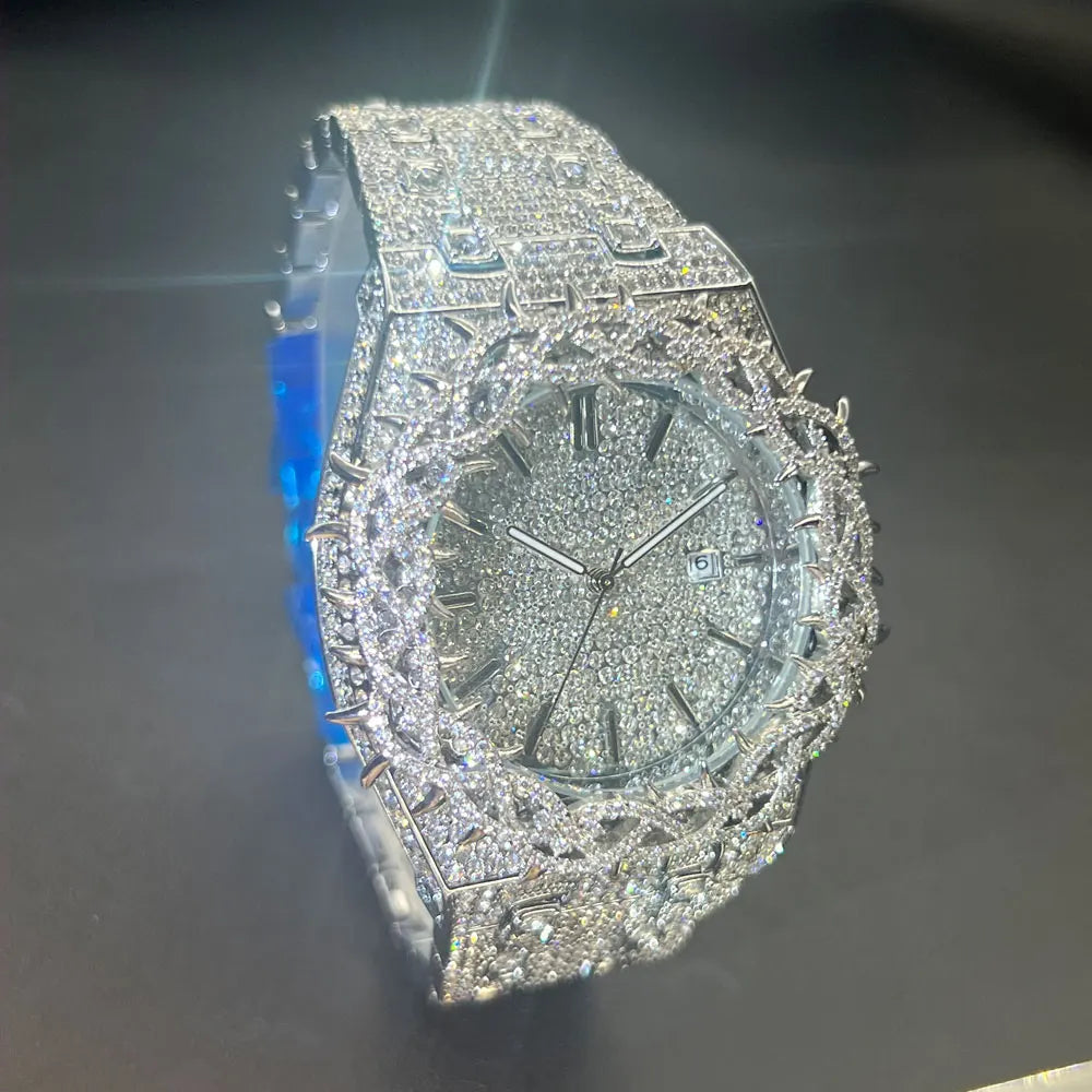 Iced Crown Quartz Watch — Black & Silver