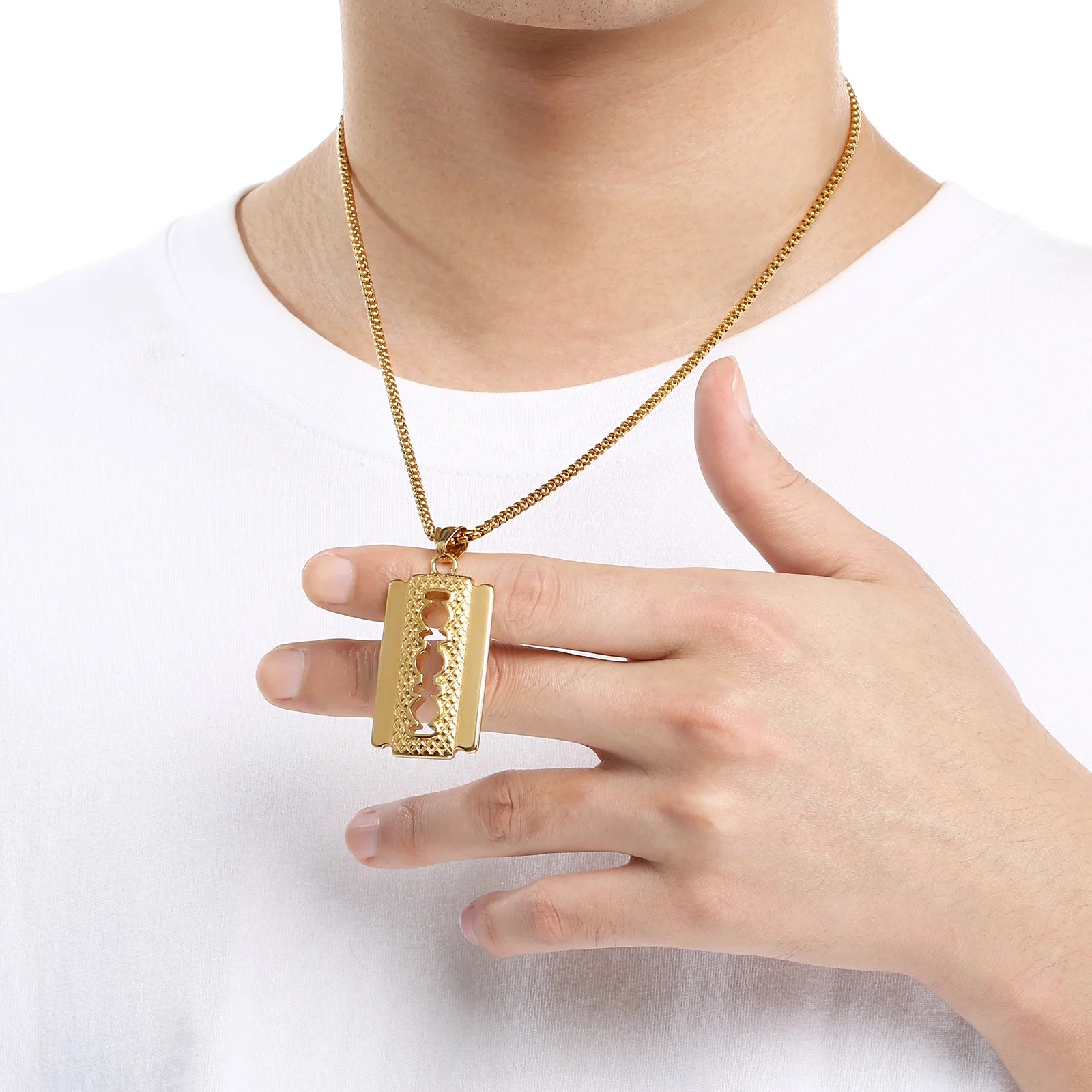 Double-Sided Razor Blade Pendant Necklace