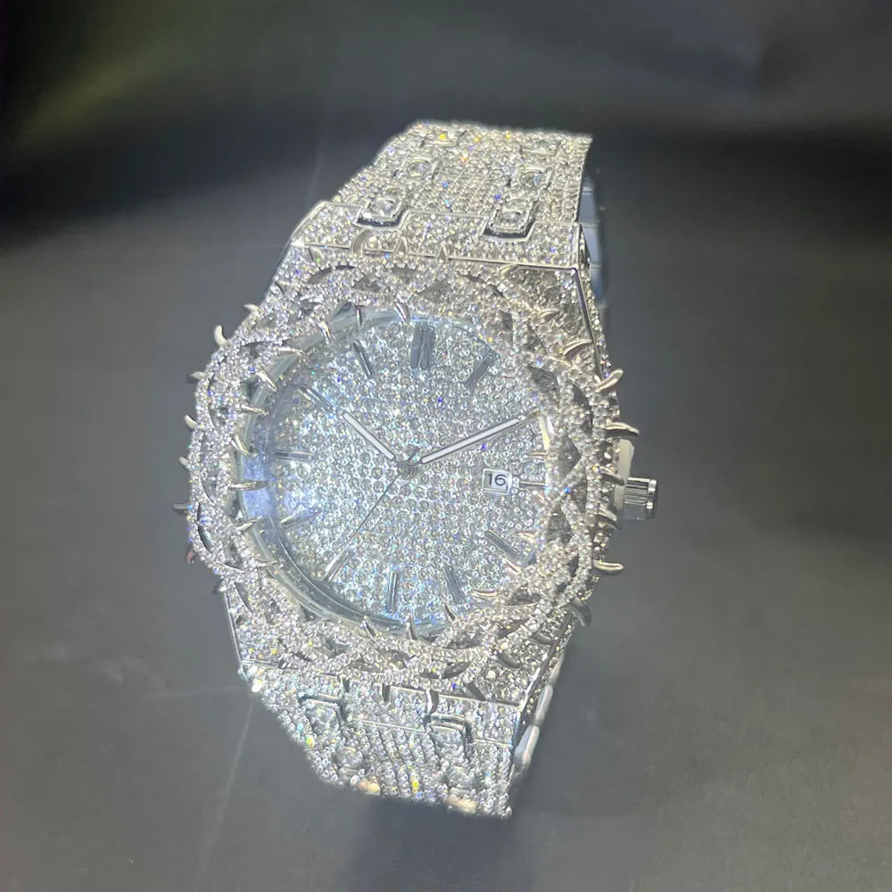 Iced Crown Quartz Watch — Black & Silver