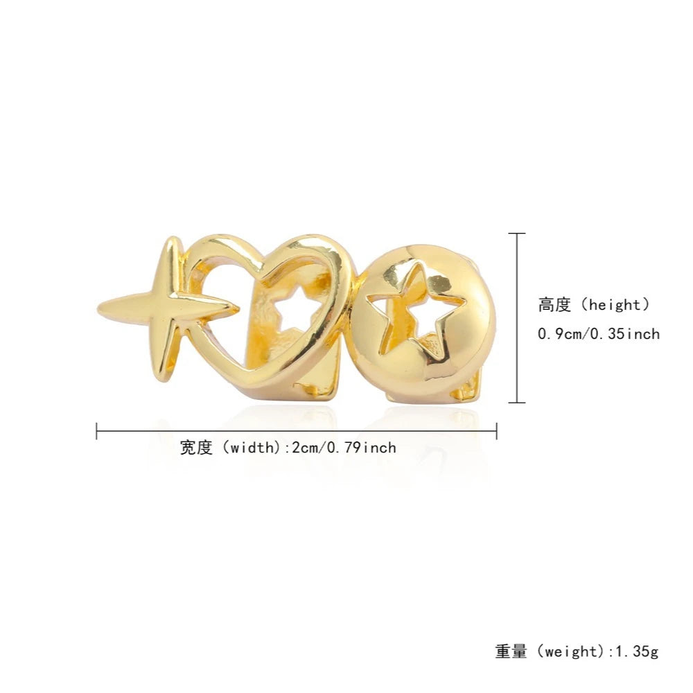Double Heart & Stars Dental Grillz — Hip-Hop Stainless Steel