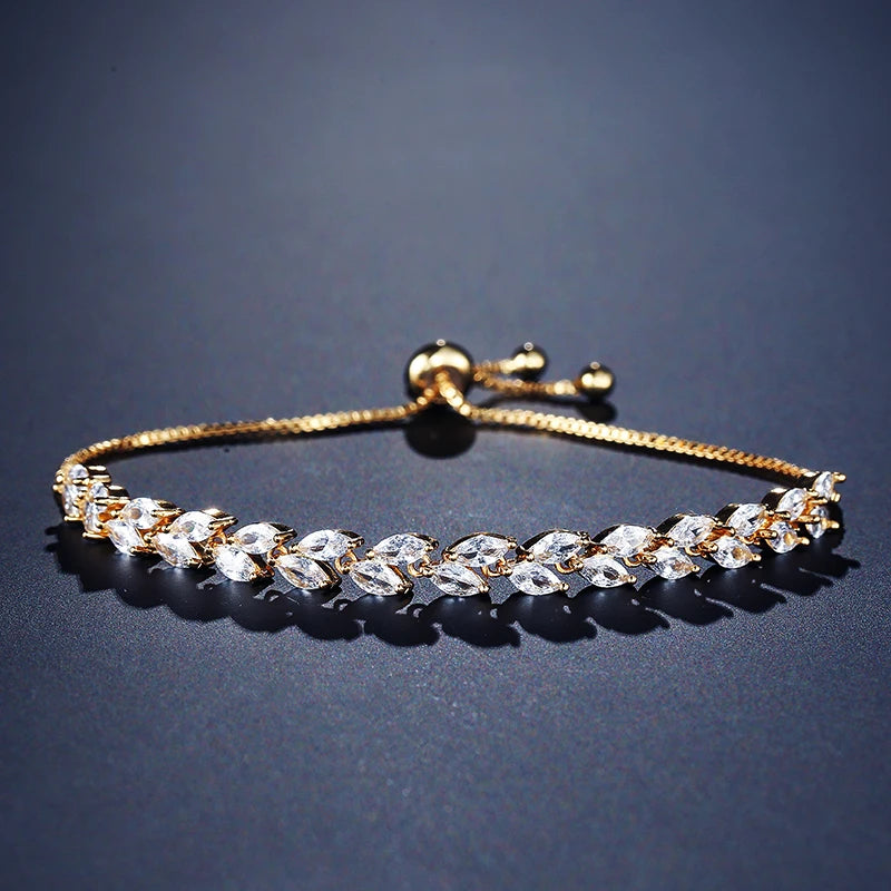 White Leaf Cubic Zirconia Cuff Bracelet