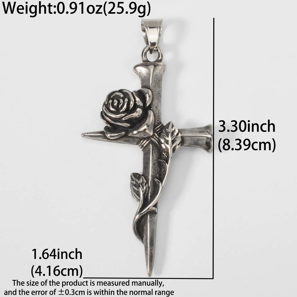 Gothic Cross with Rose Pendant