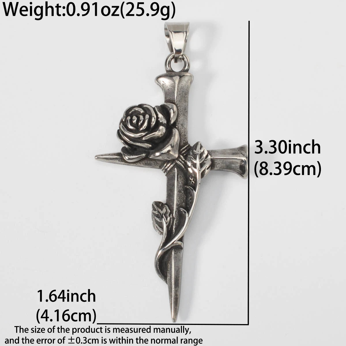 Gothic Cross with Rose Pendant