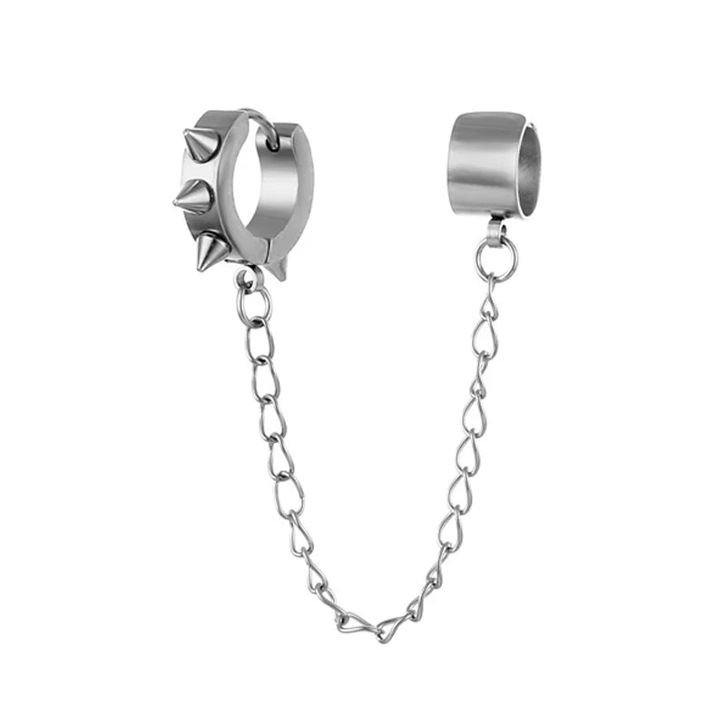 Rivet Spike Chain Huggie Hoop Earring
