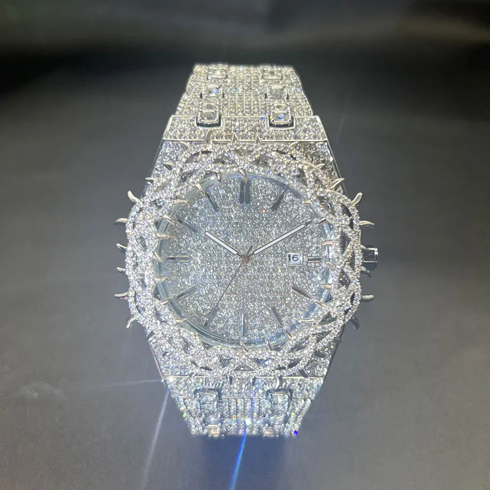 Iced Crown Quartz Watch — Black & Silver