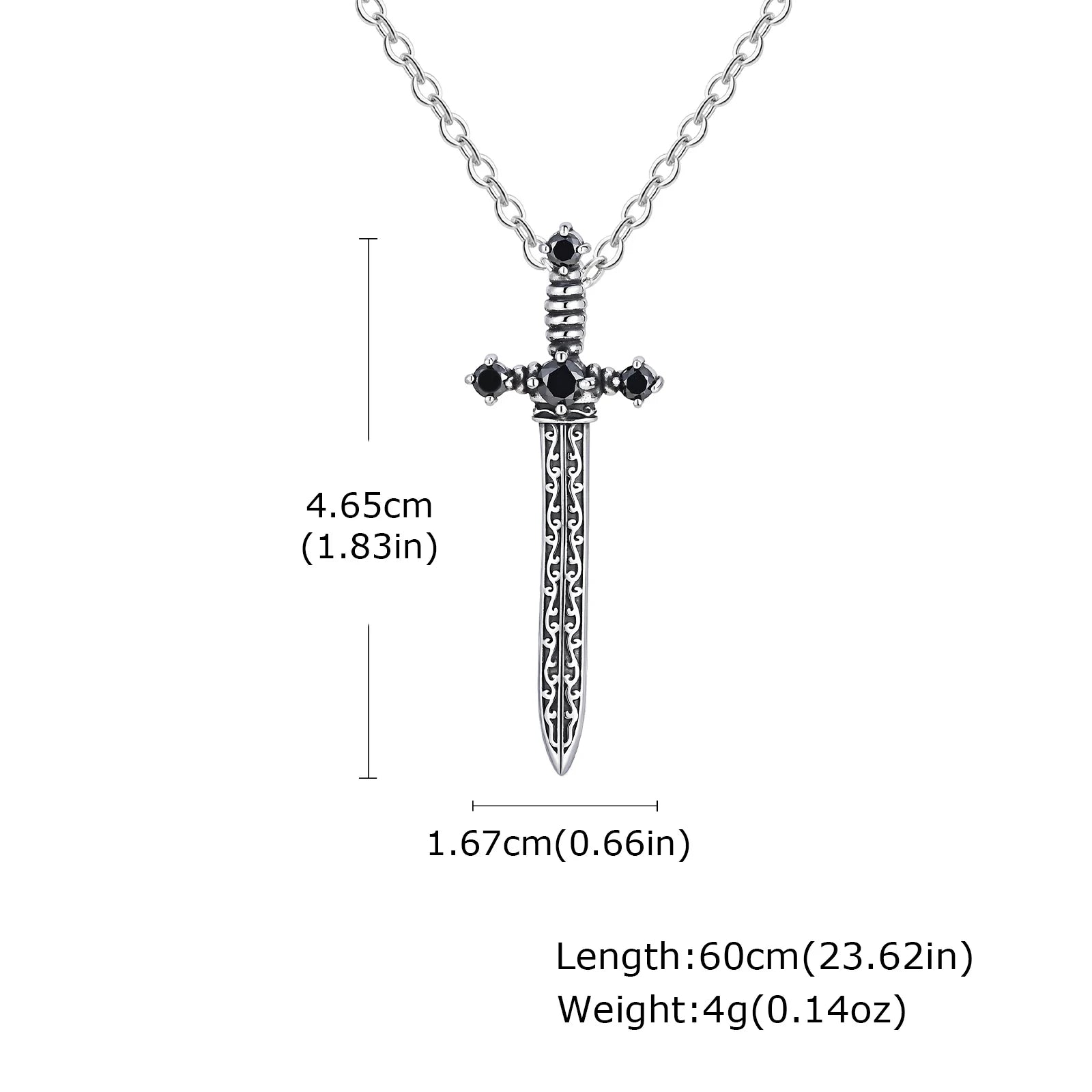 Black Zircon Sword Pendant Necklace