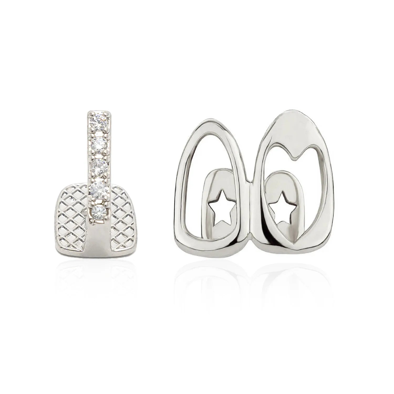 Hollowed Heart Zircon Dental Grillz — Gold & Silver