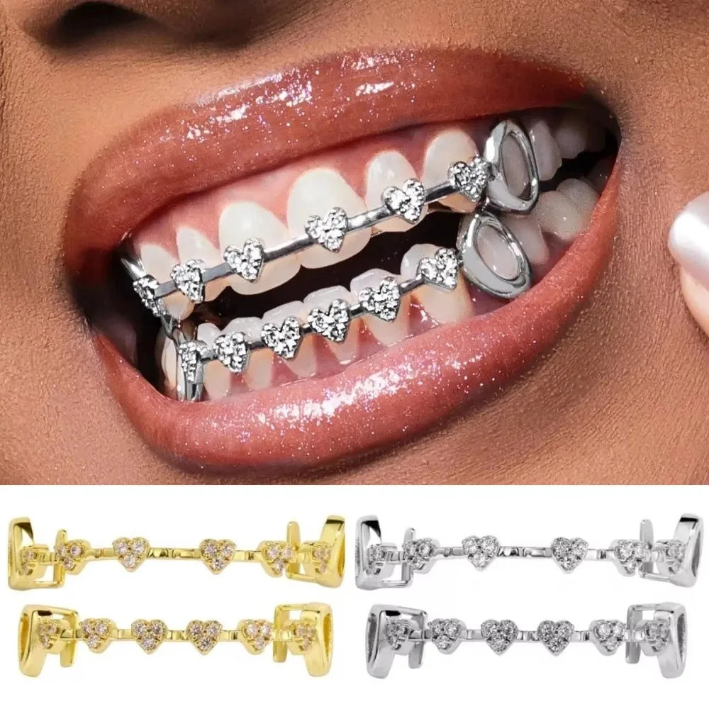 Rhinestone Zircon Charm Grillz — Vacuum Plated Gold & Silver