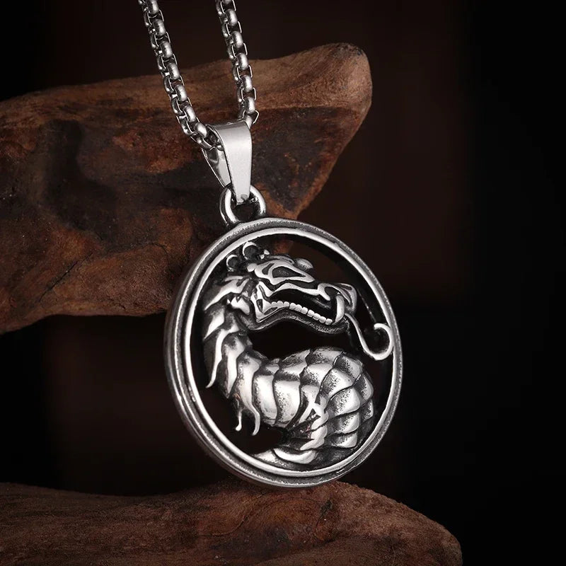 Gothic Serpent Skull Pendant Necklace — Polished Silver