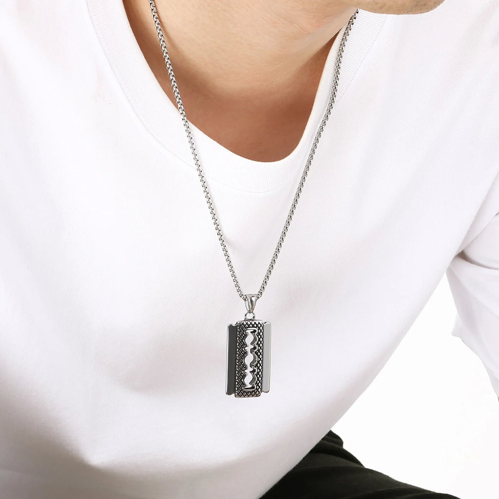 Double-Sided Razor Blade Pendant Necklace