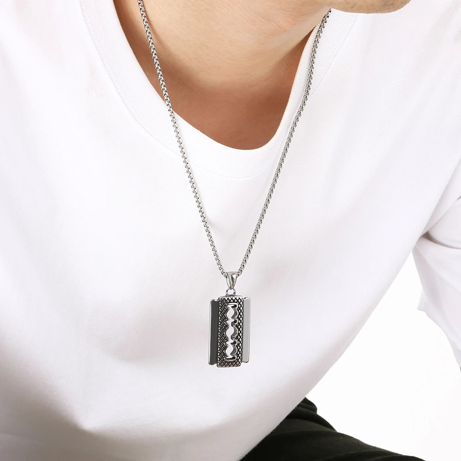 Double-Sided Razor Blade Pendant Necklace