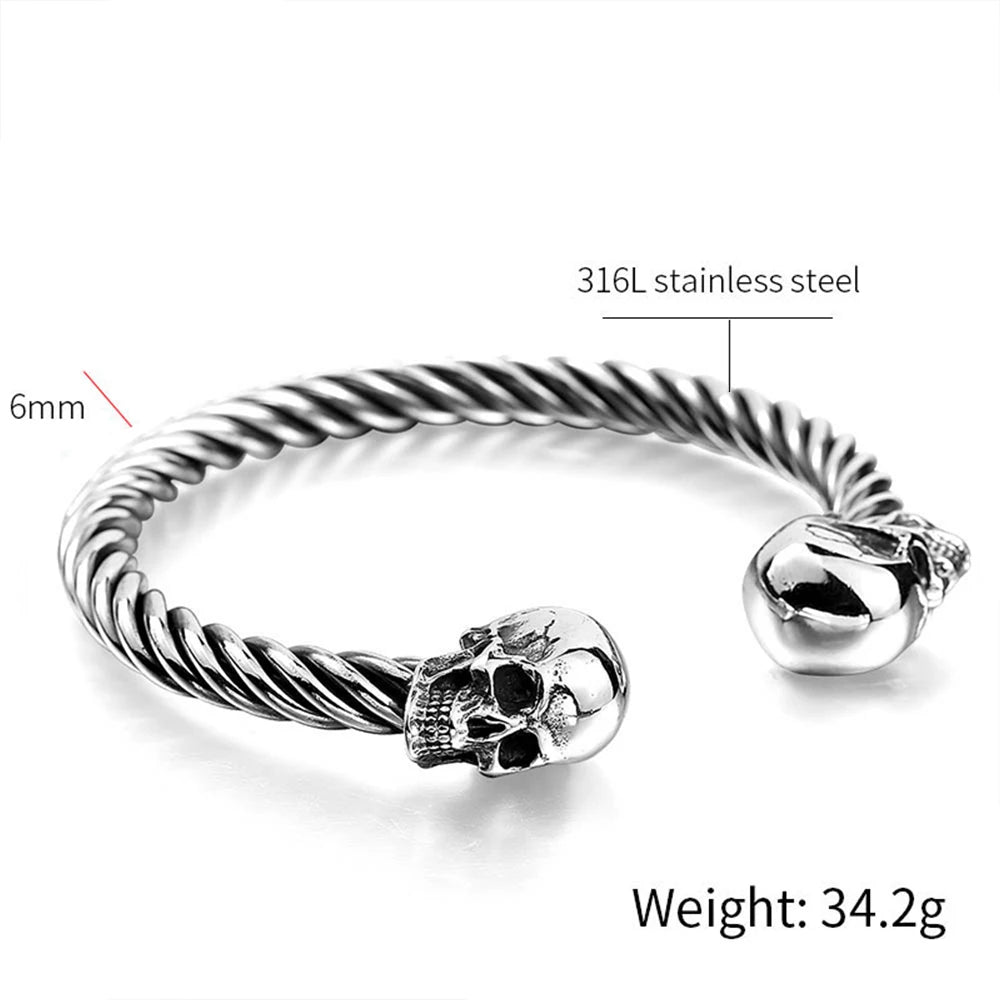 Double Skull Bangle Bracelet