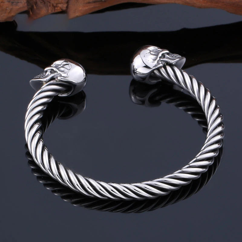 Double Skull Bangle Bracelet