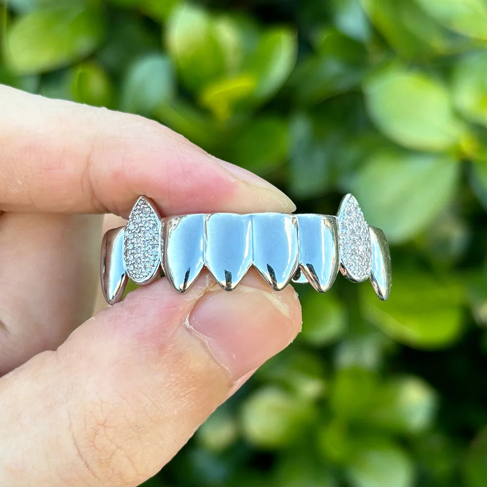 CZ Zircon Glossy Grillz — 6x Gold Plated Hip-Hop Fangs