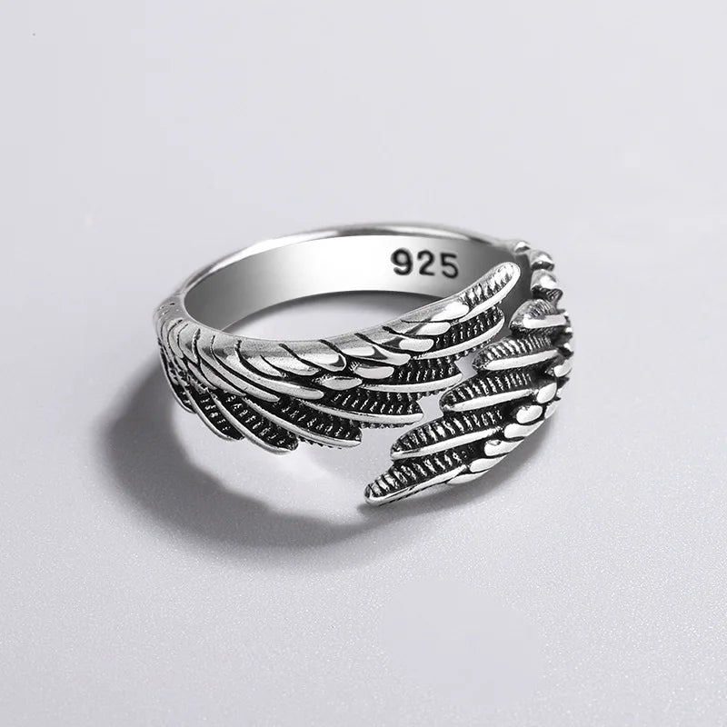 925 Sterling Silver Angel Wing Feather Ring