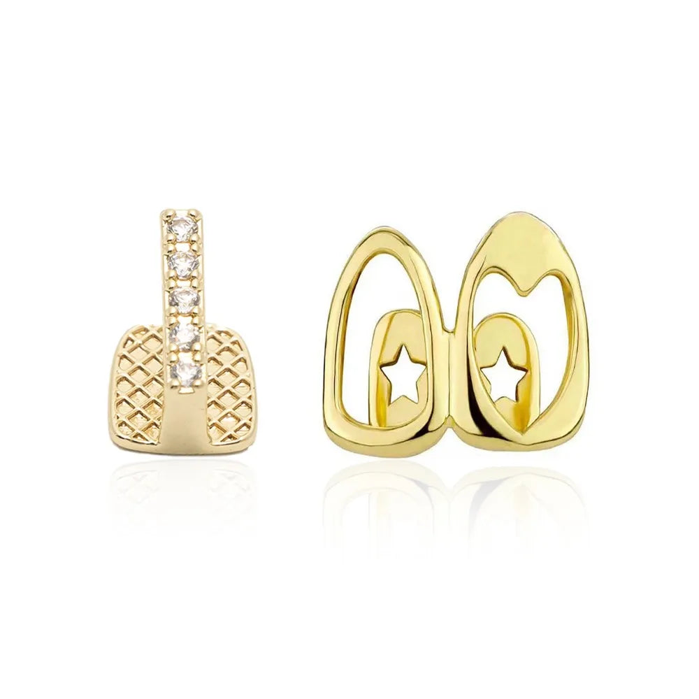 Hollowed Heart Zircon Dental Grillz — Gold & Silver