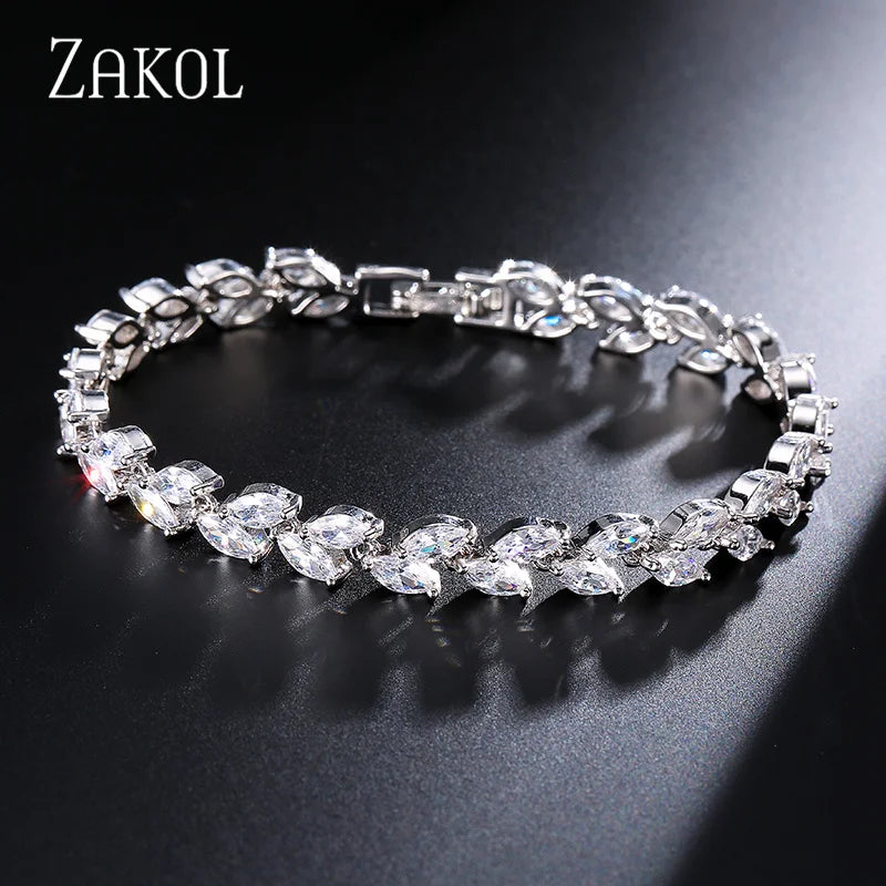 White Leaf Cubic Zirconia Cuff Bracelet