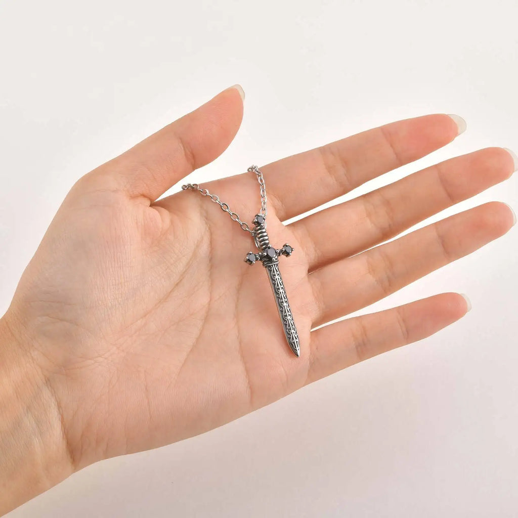Black Zircon Sword Pendant Necklace